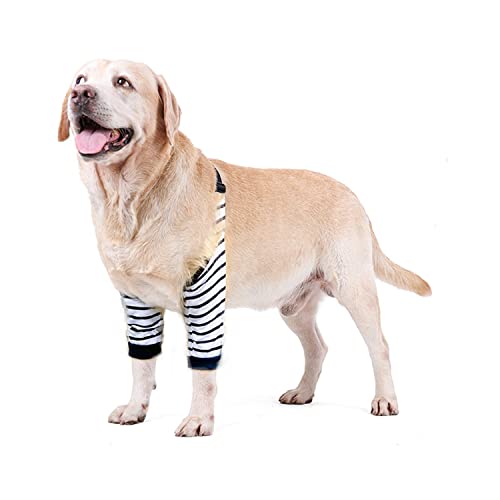 NICNICPET Hund Ellenbogenschützer, weiche, atmungsaktive Ellenbogenärmel mit Netzunterlage, für mittlere und große Hunde verhindern das Lecken der Wunde (L, Streifen) von NICNICPET