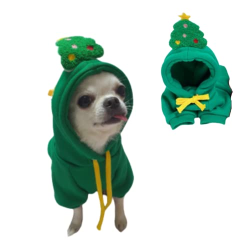 NICNICPET Hund Weihnachten Kostüm, Haustier Weihnachten Hoodie mit Hut, Welpe Hund Xmas Warm Mantel Jacke, Weihnachten Haustier Kleidung Anzug Haustier Xmas Mantel für kleine Hunde Katzen, Grün S von NICNICPET