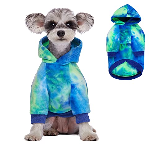 NICNICPET Hunde-Kapuzenpullover, Batikfärbung Hund Winter Warmer Mantel, Haustier Kapuzenpullover Shirt Pullover, Hundeoutfit Mantel Bekleidung für kleine, mittelgroße und große Hunde, Grün Blau 6XL von NICNICPET