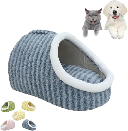 Zentric Gemütliches Haustierbett, gemütliches Versteck Haustierbett, Hundebett mit Höhle, kleine Katzenbetten für Hauskatzen, Haustierbett mit Höhle, rutschfest, waschbar, weich (Blau, M-8 kg) von NIDISI