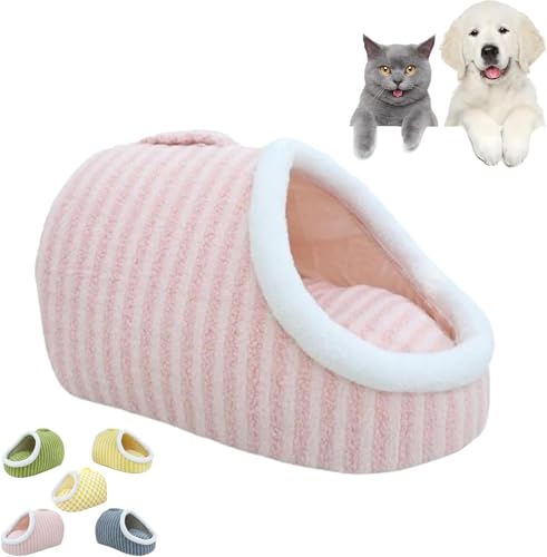 Zentric Gemütliches Haustierbett, gemütliches Versteck Haustierbett, Hundebett mit Höhle, kleine Katzenbetten für Hauskatzen, Haustierbett mit Höhle, rutschfest, waschbar, weich (Rosa, M-8 kg) von NIDISI