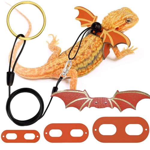 Bärtige Drache Leine mit 3pcs Kabelbaum 59 Lange verstellbare bärtige Drachenleine und Gurt Set Weicher Leder Bärter Drachengurt Orange Flügel Leine für Reptilien, bärtiger Drachenkabelbaum von NIDONE