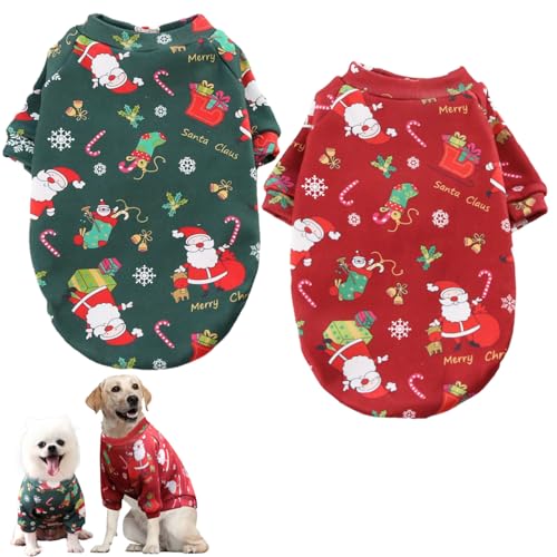 Hunde-Weihnachtskleidung, 2-teilig, warmes Hunde-Weihnachtskostüm mit Plüschfutter, niedliche Hunde-Weihnachtshemden, Winter-Hundekleidung mit Weihnachtsmuster für kleine Hunde und Katzen – 2XL von NIDONE