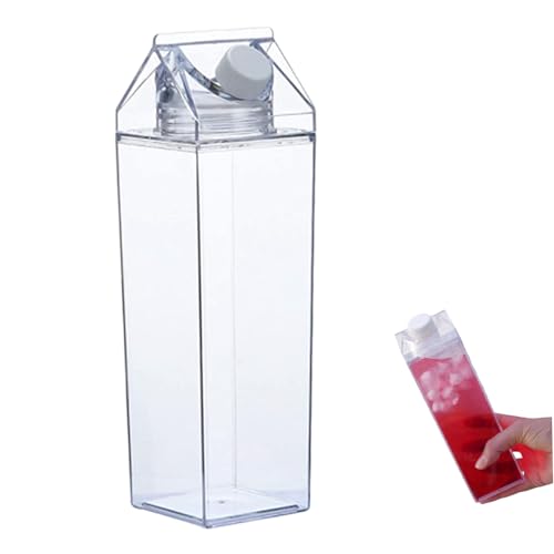 NIDONE 2 Stcs klare Milchkarton Wasserflasche Milchflasche Wasserflasche Plastik 1000 ml Milchkastensaftflasche für Sportstraße Campingaktivitäten im Freien, klare Wasserflasche von NIDONE