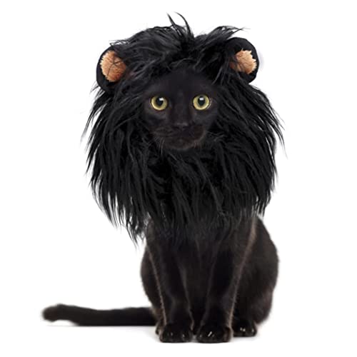 NIDONE Pet's Black Lion Mane Perücke mit Ohren Cute Lion Mane Kostüm für Katzen und kleine Hunde Funny Pet Kostüme für Cosplay Party Foto-Shooting, M von NIDONE