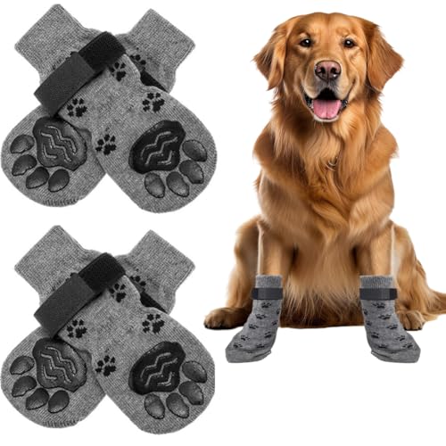 Hundesocken Gegen Pfotenlecken, 2 Stück Leckschutz-Einstellbar Hundesocken, Hundepfotenschutz, Rutschfeste Hundesocken mit kleinem Pawprint, Hundestiefel für Welpen, Kleine bis Große Hunde (Grau M) von NIEEKRUN