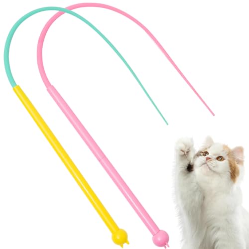 NIEEKRUN 2 Stück Twigletail Katzenangel, 77cm Katzenangel Lang Katzenangel Silikon Twigletail Katzenstab Spielzeug, Silikon Katzen Teaser Stange MausschwanzförmigesKatzenspielzeug für Katze Spielt von NIEEKRUN