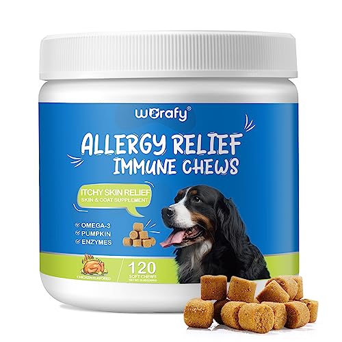 Antiallergische Behandlungen für Hunde, Nahrungsergänzungsmittel zur Linderung juckender Haut von Hunden, um Juckreiz, Lecken und Kratzen für alle Rassen und Größen zu stoppen, 120 Kauer von NIFEISHI