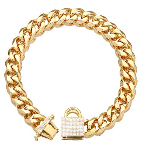 Gold Hundehalsband Halskette,verstellbar 18 Karat Starkes Edelstahl Metall Links Slip Chain Halsband für kleine mittelgroße Hunde (B, 24'') von NIKPET