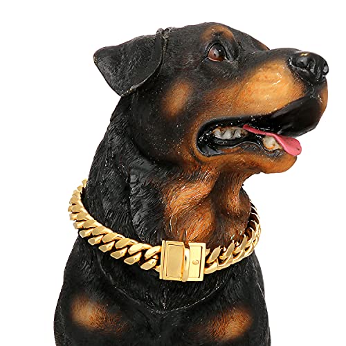 NIKPET Hundehalsband, 18 Karat Gold, Edelstahl, kubanische Gliederkette, starkes Metall, robust, kaufest, für kleine Hunde (14 mm, 25,4 cm) von NIKPET