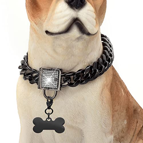 NIKPET Hundehalsband, Metall, Edelstahl, kubanische Gliederkette, robust, kaufest, 25,4 cm bis 66 cm, für kleine, mittelgroße und große Hunde (10 mm, 30,5 cm) Schwarz von NIKPET