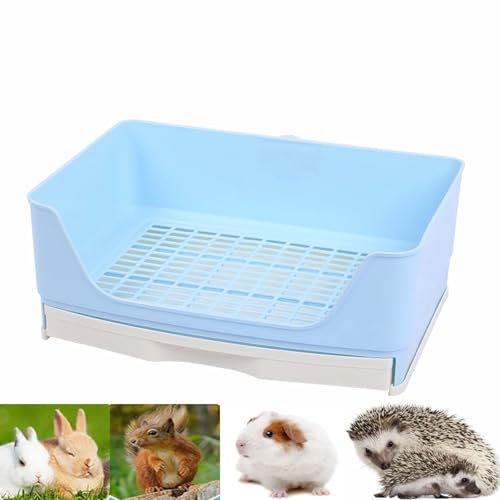 Kaninchentoilette, Hasenbedarf, große Katzentoilette mit Schubladenecke für Ratten, Hamster, Frettchen, Kaninchen, Meerschweinchen, Chinchilla, Kleintiere (blau) von NINGVIHE