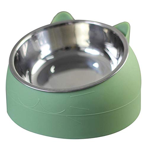 200ml 15 Grad gekippte Edelstahl Cat Bowl rutschfeste Basis Welpen Katzen Futter Getränk Wasser Feeder Halsschutz Dish Pet Bowl-grün von NIQIU