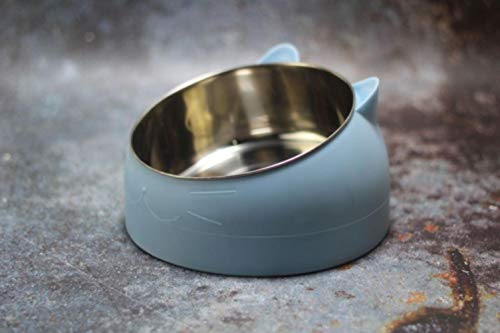 400ml Katzenschalen 15 Grad gekippt Edelstahl DOD Bowl rutschfeste Basis Welpe Tiernahrung Getränk Feeder Halsschutz Dish Bowl-Blue, 400ML von NIQIU