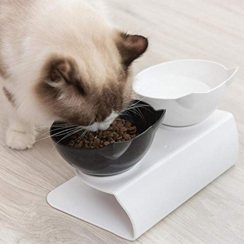 Anti-Erbrechen Orthopädische Katzenschale Explosive Katze Doppelschale Katzenschale Hundenapf Transparent AS Material Rutschfestes Futter Bogenweiß schwarzB, 13.5X13X15CM von NIQIU