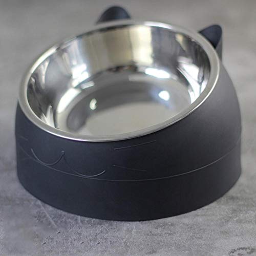 Cat Dog Bowl 15 Grad gekippter Edelstahl Cat Bowl Schutzhals Puppy Cats Feeder rutschfeste Crashworthiness Base Pet Bowls-Schwarz, 200 ml, China von NIQIU