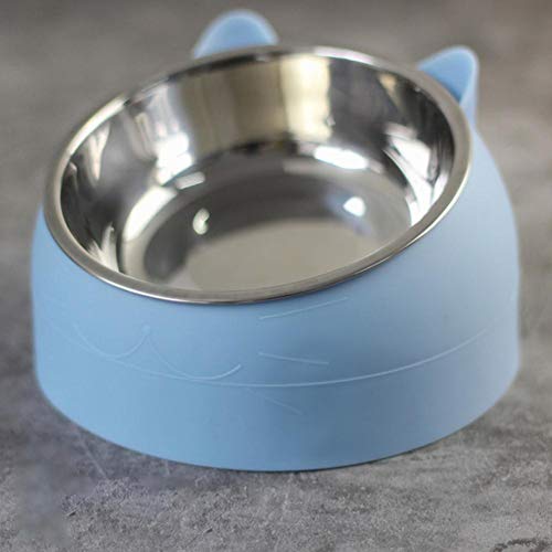 Cat Dog Bowl 15 Grad gekippter Edelstahl Cat Bowl Schutzhals Rutschfester Welpe Kitten Feeder Langlebiger Futternapf Zubehör-Nordic Blue, 400ml von NIQIU