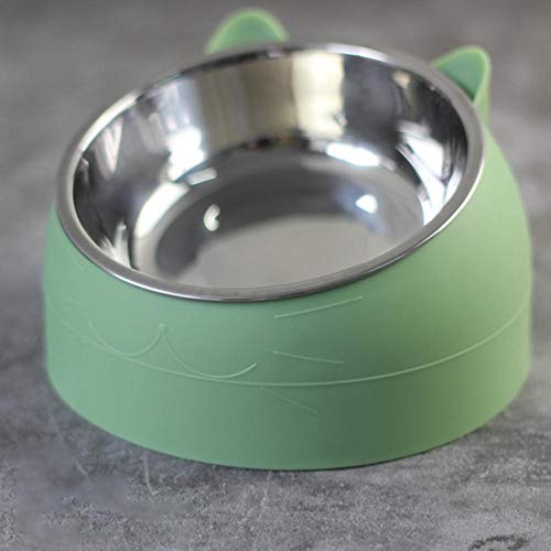 Cat Dog Bowl 15 Grad gekippter Edelstahl Cat Bowl Schutzhals Rutschfester Welpe Kitten Feeder Langlebiger Futternapf Zubehör-Nordic Green, 400ml von NIQIU