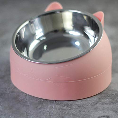 Cat Dog Bowl 15 Grad gekippter Edelstahl Cat Bowl Schutzhals Rutschfester Welpe Kitten Feeder Langlebiger Futternapf Zubehör-Nordic Pink, 400ml von NIQIU