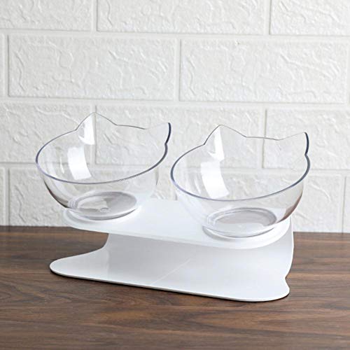 Cat Double Bowl Cat Bowl Hundenapf Transparentes AS-Material Rutschfester Futterschalenschutz Cervical Transparent Cat Puppy Feeder-Clear Zwei, freie Größe von NIQIU