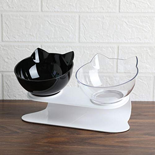 Cat Double Bowl Cat Bowl Hundenapf Transparentes AS-Material Rutschfester Futterschalenschutz Cervical Transparent Cat Puppy Feeder-Schwarz Klar, freie Größe von NIQIU