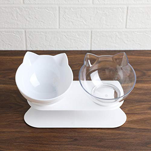 Cat Double Bowl Cat Bowl Hundenapf Transparentes AS-Material Rutschfester Futterschalenschutz Cervical Transparent Cat Puppy Feeder-White Klar, freie Größe von NIQIU