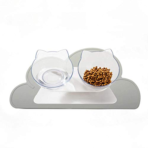 Cat Double Bowl Feeder Haustier Hundefutter und Wasserschale mit rutschfestem Futter Schüsselmatte Pet Supplies Katzenfutter-mit Grauer Matte von NIQIU