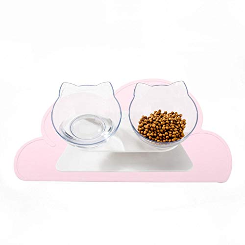 Cat Double Bowl Feeder Haustier Hundefutter und Wasserschale mit rutschfestem Futter Schüsselmatte Pet Supplies Katzenfutter-mit rosa Matte von NIQIU