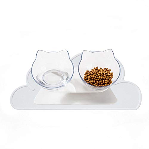 Cat Double Bowl Feeder Haustier Hundefutter und Wasserschale mit rutschfestem Futter Schüsselmatte Pet Supplies Katzenfutter-mit weißer Matte von NIQIU