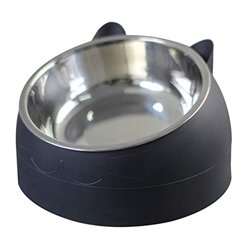 Edelstahl Cat Bowl rutschfeste Welpenbasis Katzenfutter Trinkwasser Feeder Tilt Neck Protection Dish Pet Bowl 200 / 400ML-Schwarz, 400ML von NIQIU