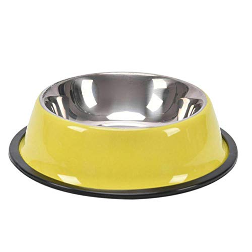 Edelstahl Katzenschalen Pet Steel Bowl Set Futter Wasserschale für Hunde und Katzen Anti-Rutsch-Katzenzubehör-Gelb von NIQIU