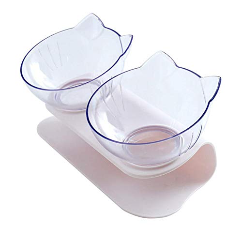 Explosive Cat Double Bowl Cat Bowl Hundenapf Transparent AS Material rutschfeste Futternapf mit Schutz Cervical Transparent Cat-Two, 13.5X13X15CM von NIQIU