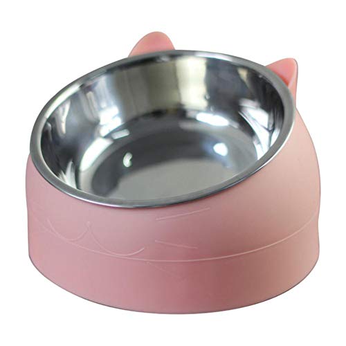 Futternapf für Katzen und Hunde, Edelstahl, schützt die Halswirbelsäule, um 15 Grad abgeschrägt, rutschfest, für Katzenfutter, Wassernapf, Pink, 200 ml, China von NIQIU