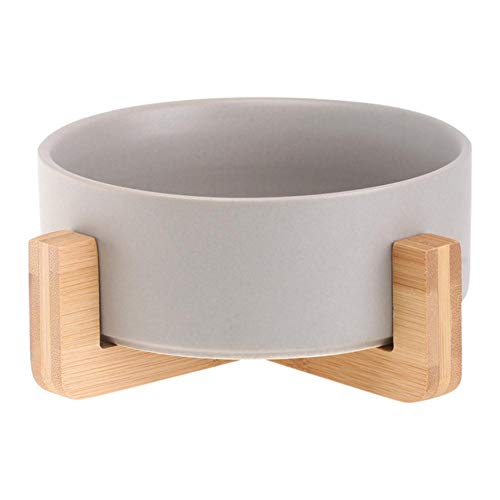 Keramik Cat Dog Bowl Dish mit Holzständer No Spill Tiernahrung Water Feeder Cats Small Dogs-Grey von NIQIU