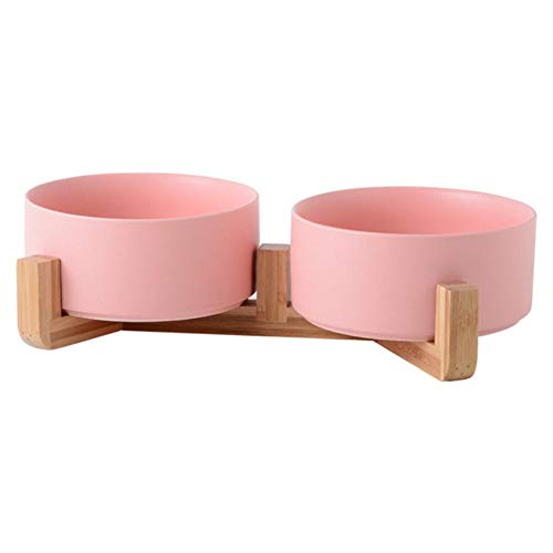 Keramik Pet Bowl Cat Puppy Fütterungszubehör Double Pet Bowls Hundefutter Water Feeder Hundezubehör Langlebige Mehrfarbenoption-Double Pink, M 15,5 cm von NIQIU