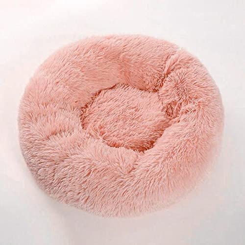 NIQIU 10 Farben Super Weiches Katzenbett Runder Flauschiger Katzenschlafkorb Lange Plüsch Warme Haustiermatte Niedlich Leichte Bequeme Berührung Zwinger-Leder Rosa,40cm von NIQIU