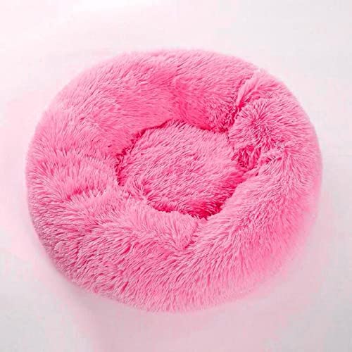 NIQIU 10 Farben Super Weiches Katzenbett Runder Flauschiger Katzenschlafkorb Lange Plüsch Warme Haustiermatte Niedlich Leichte Bequeme Berührung Zwinger-Rosa,50cm von NIQIU