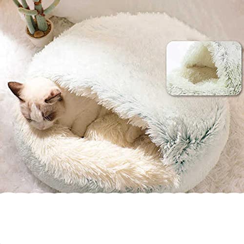 NIQIU 2 In 1 Katzenbett Haus Langes Plüsch Hundebett Donut Höhle Kuschel Warmer Schlafsack Sofa Kissen Nest Für Kleine Welpen Kätzchen-Grün Weicher Plüsch,40cm für 5kg,China von NIQIU