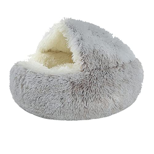 NIQIU 40/50cm Weicher Plüsch Runder Katzenbett Zwinger Winter Warmer Hund Welpen Katzennest 2 In 1 Haustierbett Kissen Schlafsofa-Grau S,China von NIQIU