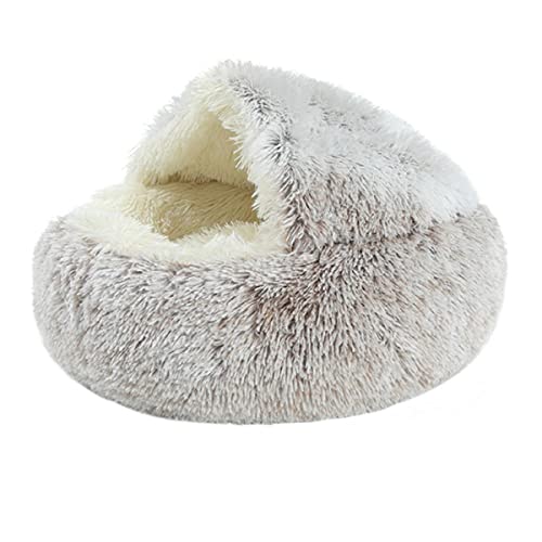 NIQIU 40/50cm Weicher Plüsch Runder Katzenbett Zwinger Winter Warmer Hund Welpen Katzennest 2 In 1 Haustierbett Kissen Schlafsofa-Kaffee S,Australien von NIQIU