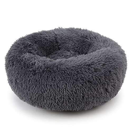 NIQIU 5 Farben 4 Größe Rund Flauschiges Katzenbett Lange Plüsch Katzen Weiches Nest Für Kleine Mittlere Hunde Welpen Haustier Winter Warme Schlafbetten Hunde Matte-schwarz,M,CN von NIQIU