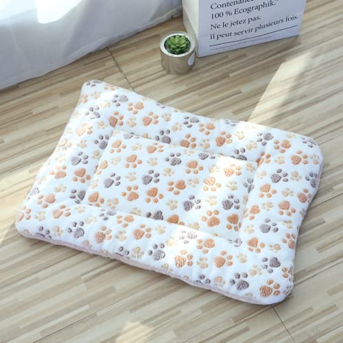 NIQIU Atmungsaktives Katzenbett Quadratische Haustiermatte Coral Fleece Bett für Katzen Hunde Flanell Pfote Fußabdruck Waschbar Haustier Nest Zwinger Katzenzubehör-Beige Fußabdrücke-5,84x57cm,China von NIQIU