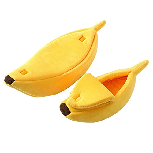 NIQIU Banana Peel Cat House Cute Bed Mat Weiches Plüschpolsterkissen für Katzen Kätzchen KSI999-Gelb,XL von NIQIU