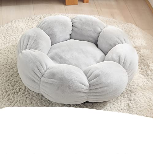 NIQIU Blumenförmige Katzenbettmatten Sofa Gemütliches Haustier Katzenbett Rundes Kissen Weiches Warmes Haustier Schlafzubehör Weicher Plüsch Indoor-grau,S von NIQIU