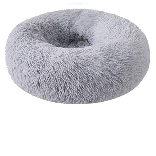 NIQIU Großes langes Plüsch Super weiches Haustierbett Rundes Katzenbett Haus Katzenhütte Schlafsack Welpen Kissen Matte Katzenbedarf Matte Sofa Kissen-Hellgrau,M 60cm,China von NIQIU