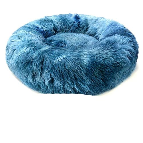 NIQIU Großes langes Plüsch Super weiches Haustierbett Rundes Katzenbett Haus Katzenhütte Schlafsack Welpen Kissen Matte Katzenbedarf Matte Sofa Kissen-Regenbogen Blau,M 60cm,China von NIQIU