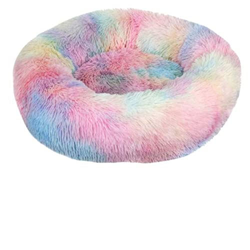 NIQIU Großes langes Plüsch Super weiches Haustierbett Rundes Katzenbett Haus Katzenhütte Schlafsack Welpen Kissen Matte Katzenbedarf Matte Sofa Kissen-Regenbogenfarben,L 70cm,China von NIQIU