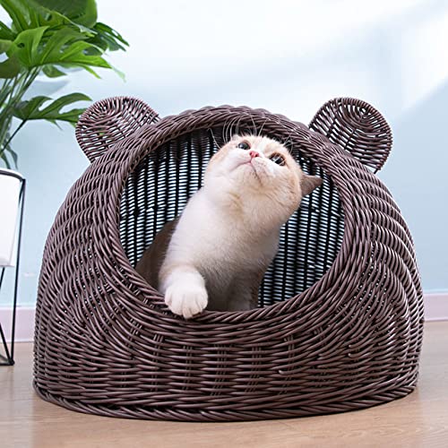 NIQIU Handgemachtes Reise-Katzenbett-Nest Waschbar Vier Jahreszeiten Universal Niedliche Form Geschlossen Nachahmung Rattan-Katzenhaus Starke, haltbare Bohnenpaste, L 50X50CM von NIQIU