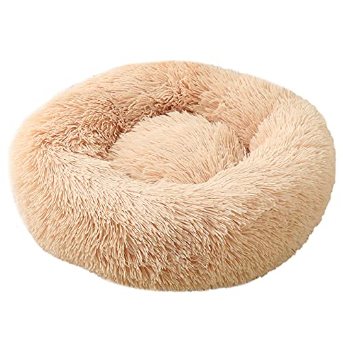 NIQIU Haustierbett Weiches Plüschtierkissen, flauschig, selbsterwärmend, rutschfest, maschinenwaschbar, Hundekatzenbetten, verbessert den Schlaf mehrere Größen-Beige Gelb, L 60CM von NIQIU