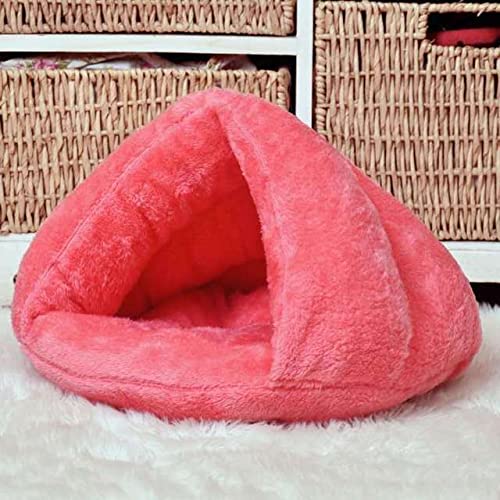 NIQIU Haustierbett Weiches Warmes Nest Zwinger Schlafsack Matte Pad Zelt für Katze Hund Höhlenhaus Waschbar Plüsch Tiefschlaf Katzenstreu Matte-Rose rot,40x40cm von NIQIU